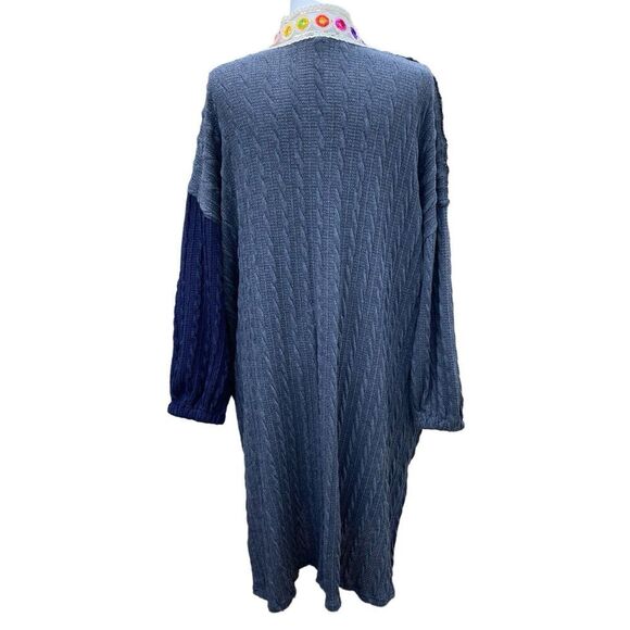 Pol Long Open Front Cardigan Kimono Knitted Navy Gray‎ Boho Embroidery SMJ368C - Picture 7 of 13